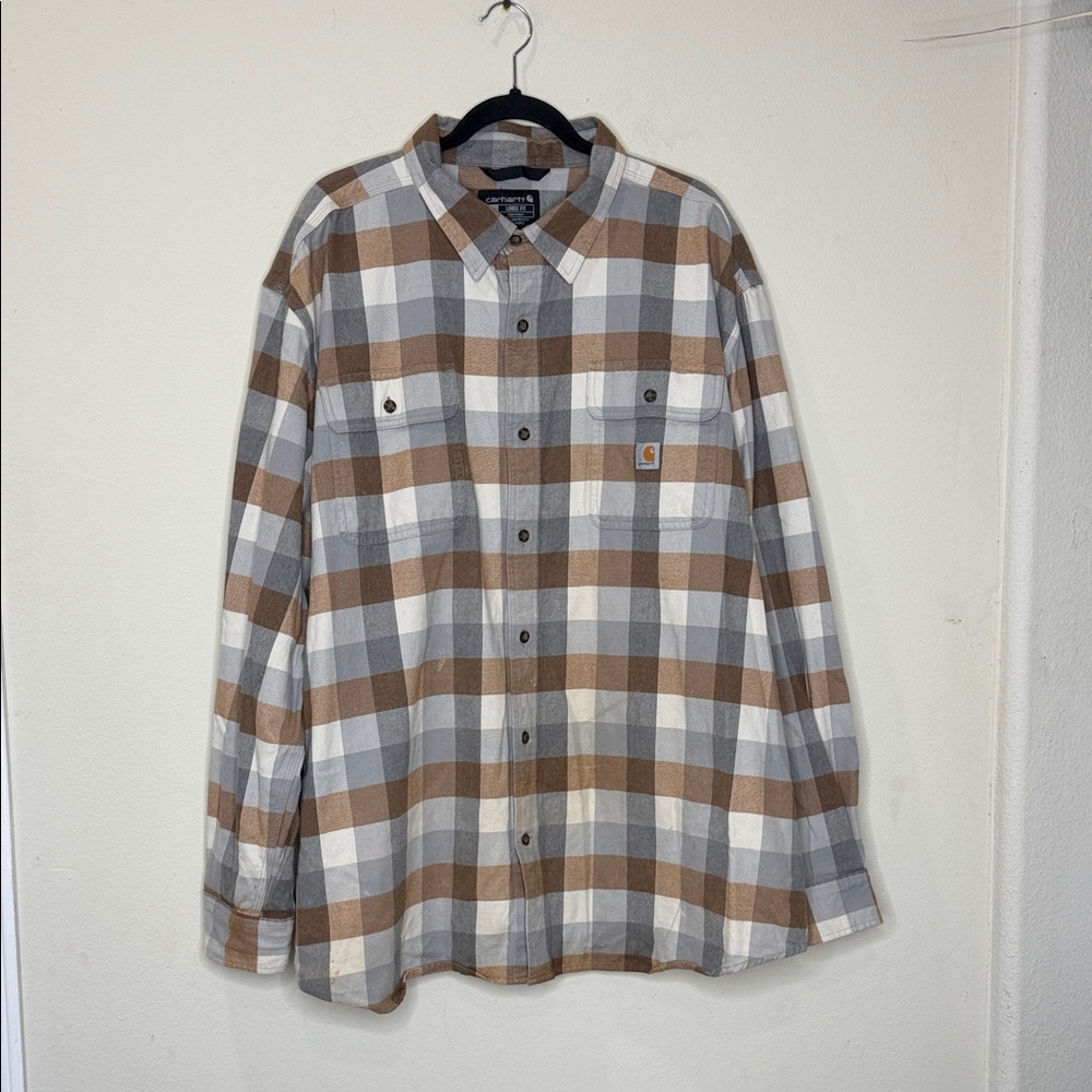 Carhartt Men's Gray and Brown Checkered Shirt - Picture 2 of 8